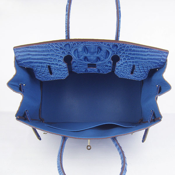 High Quality Fake Hermes Birkin 35CM Crocodile Head Veins Leather Bag Dark Blue 6089 - Click Image to Close